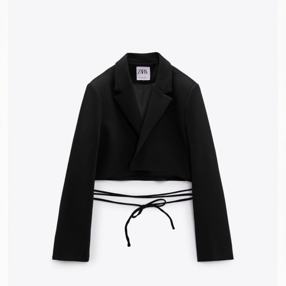 Black Tie Cropped Blazer ZARA